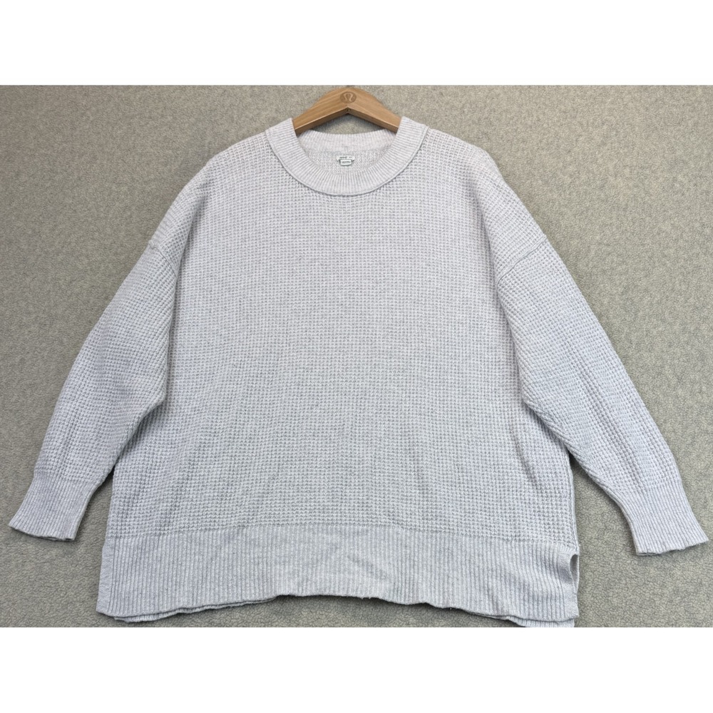 Aerie Womens Crew Neck Sweater Light Gray Drop Shoulder Waffle Knit Pullover S